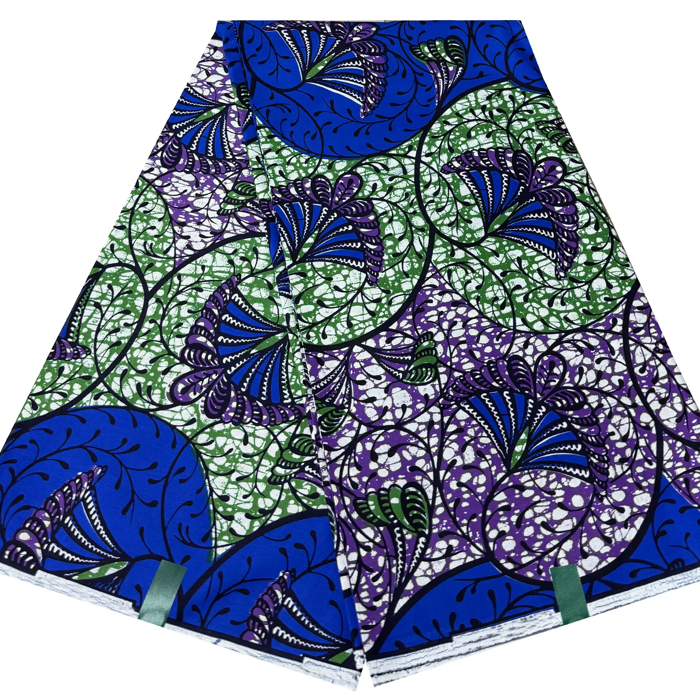 Super African wax Print Fabric Abstract Floral Ankara 100% Cotton 6 Yards Blue Green Purple Pagne Cloth For Women Dress Sewing