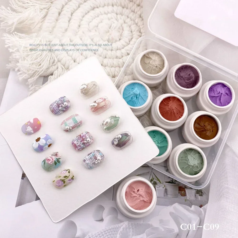 9-色-25-グラムネイルアート油絵ジェル-3d-diy-プロの彫刻エンボスジェルワニスマニキュアネイルデザイン装飾