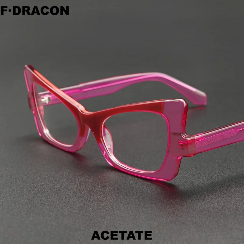 F·DRACON New Butterfly Women's Glasses Frame with Sheet Material Retro Cat's Eye Optical Prescription Glasses Frame 1347