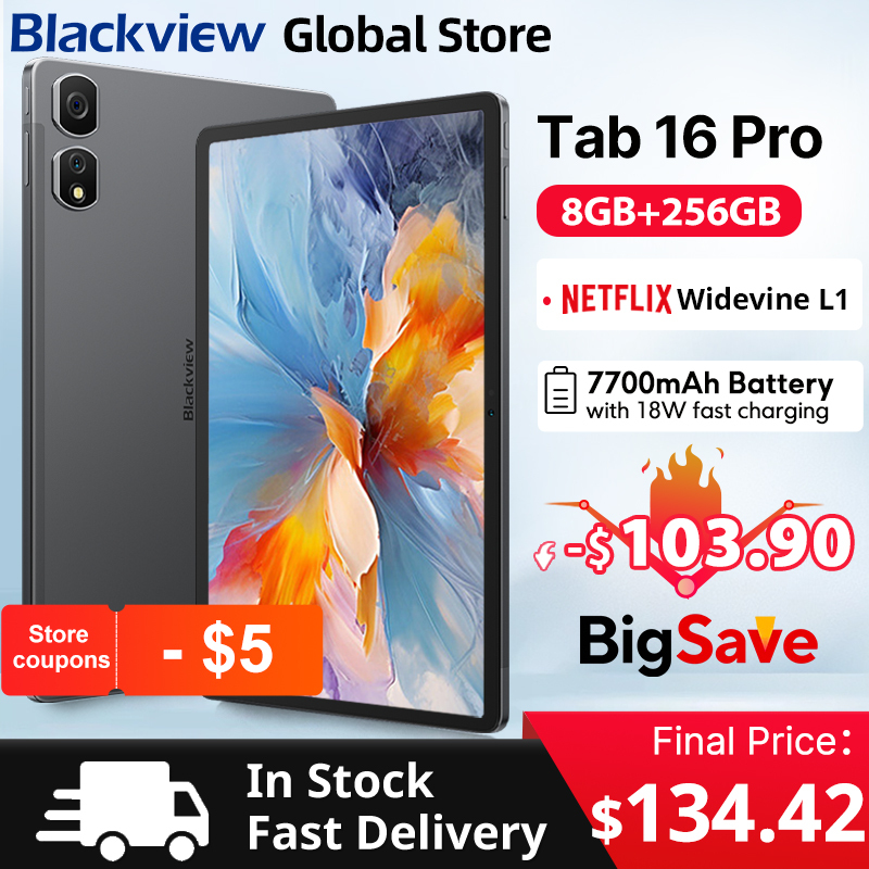 Blackview Tab 16 Pro Tablets 11'' FHD+ Display Widevine L1 8GB 256GB Unisoc T616 Android 14 7700mAh 4G Tablet Pad PC