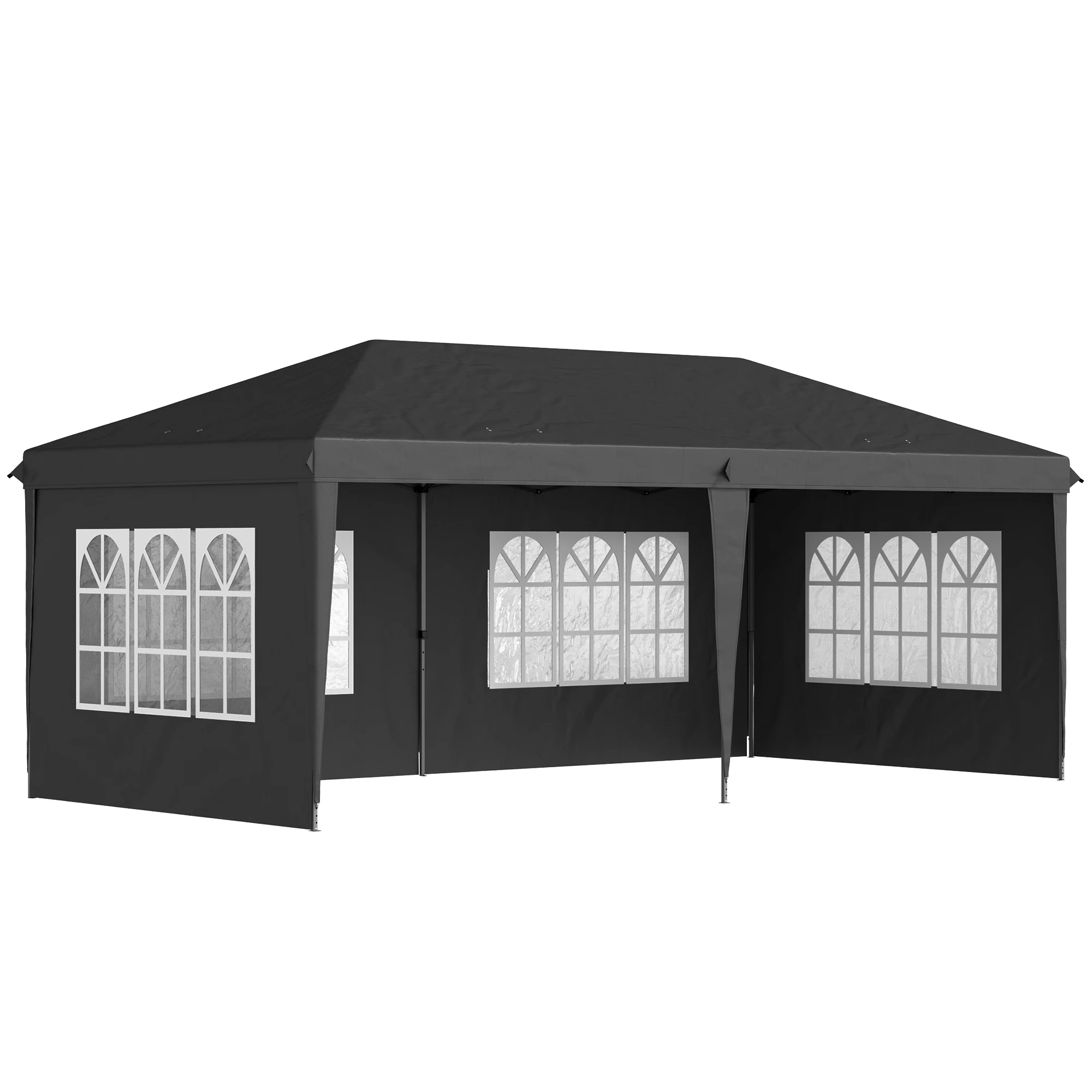 Outsunny 3 x 6m Garden Pop Up Gazebo, Height Adjustable Marquee Party Tent with Sidewalls, Storage Bag, Black