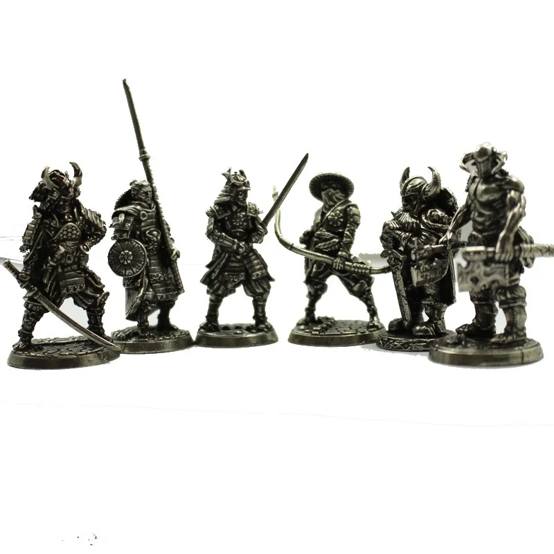 Vintage Copper Japanese Shogunate Samurai Soldier Miniature Figurine Solid Metal Model Statue for Desktop Ornament