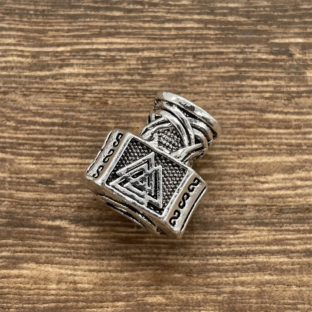 Nostalgia 1pcs Viking Hair Beads For Braids Valknut Symbol Mjolnir Thor Hammer Bead For Jewlery Making