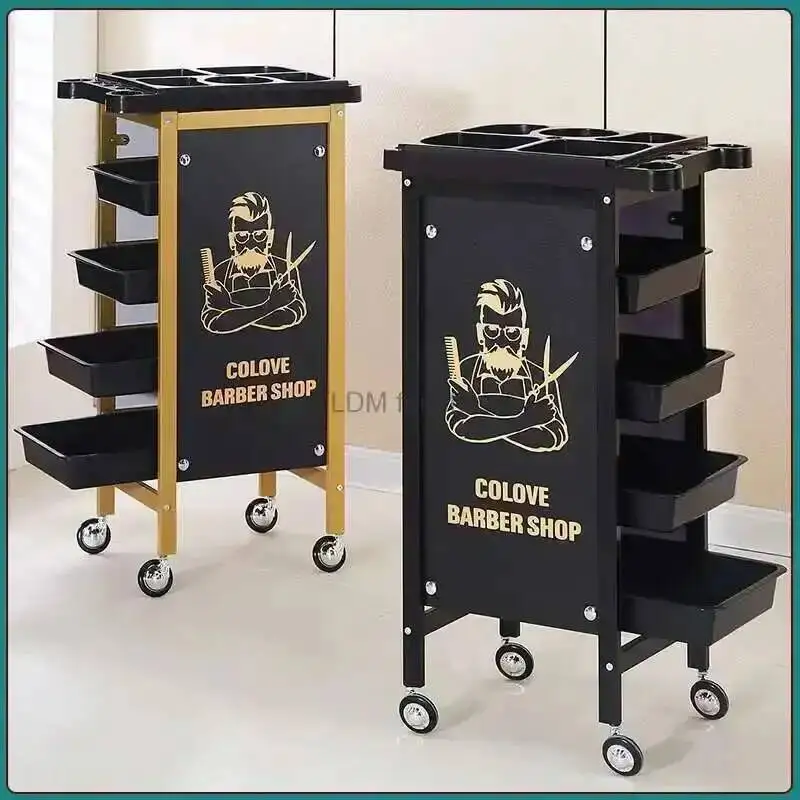

Trolley Iron Auxiliary Hair Salon Cart Vintage Multi-layer Partition Rolling Cart Mobile Pulley Rust-proof Barber Shop Trolley
