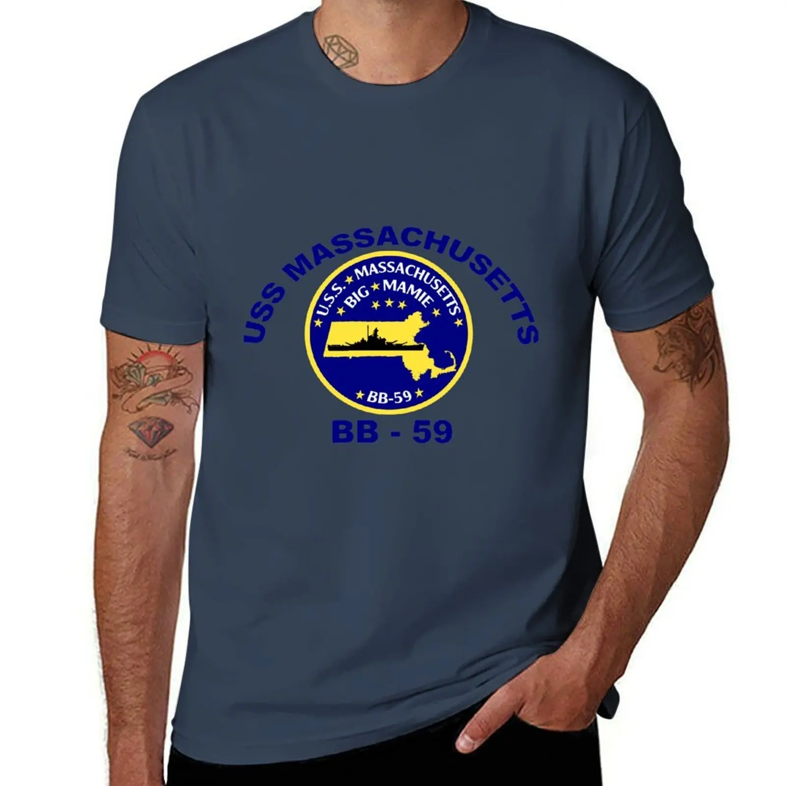 USS Massachusetts (BB-59) Crest T-Shirt men t shirt cotton 100% man tshirt T-Shirt
