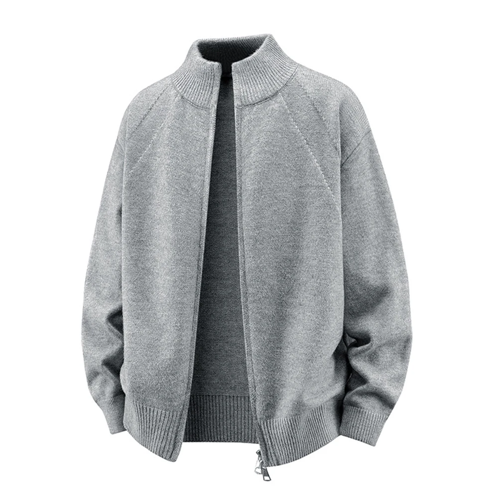 

Stand Collar Knitted Zip Cardigan Jacket Men's 2025 New Spring Autumn Loose Long Sleeve Casual Warm Ribbed Tops American Style