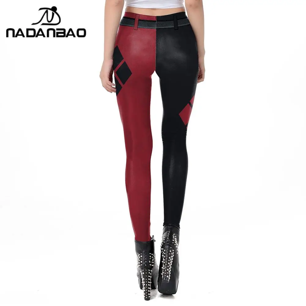 Nadanbao Halloween Cosplay Women Galaxy Leggings Red and Black Printed Leggings Pants Black Cartoon Deadpool Classic Leggings