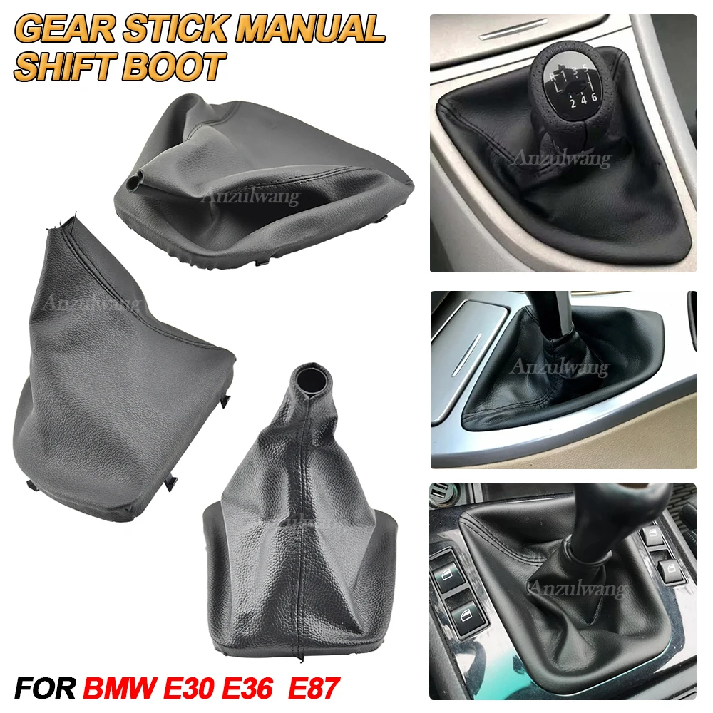 

Car Shift Gear Stick Manual Shift Boot Black Leather Boot With Frame For BMW Fits E30 E36 E87 Car Styling Accessories