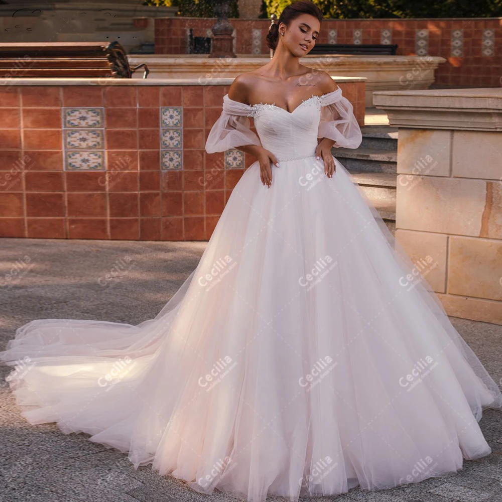 

Classic Wedding Dresses A-Line Tulle Tiered Bridal Gowns Off The Shoulder Robes Lace Appliques Sweetheart Vestidos De Novia 2024