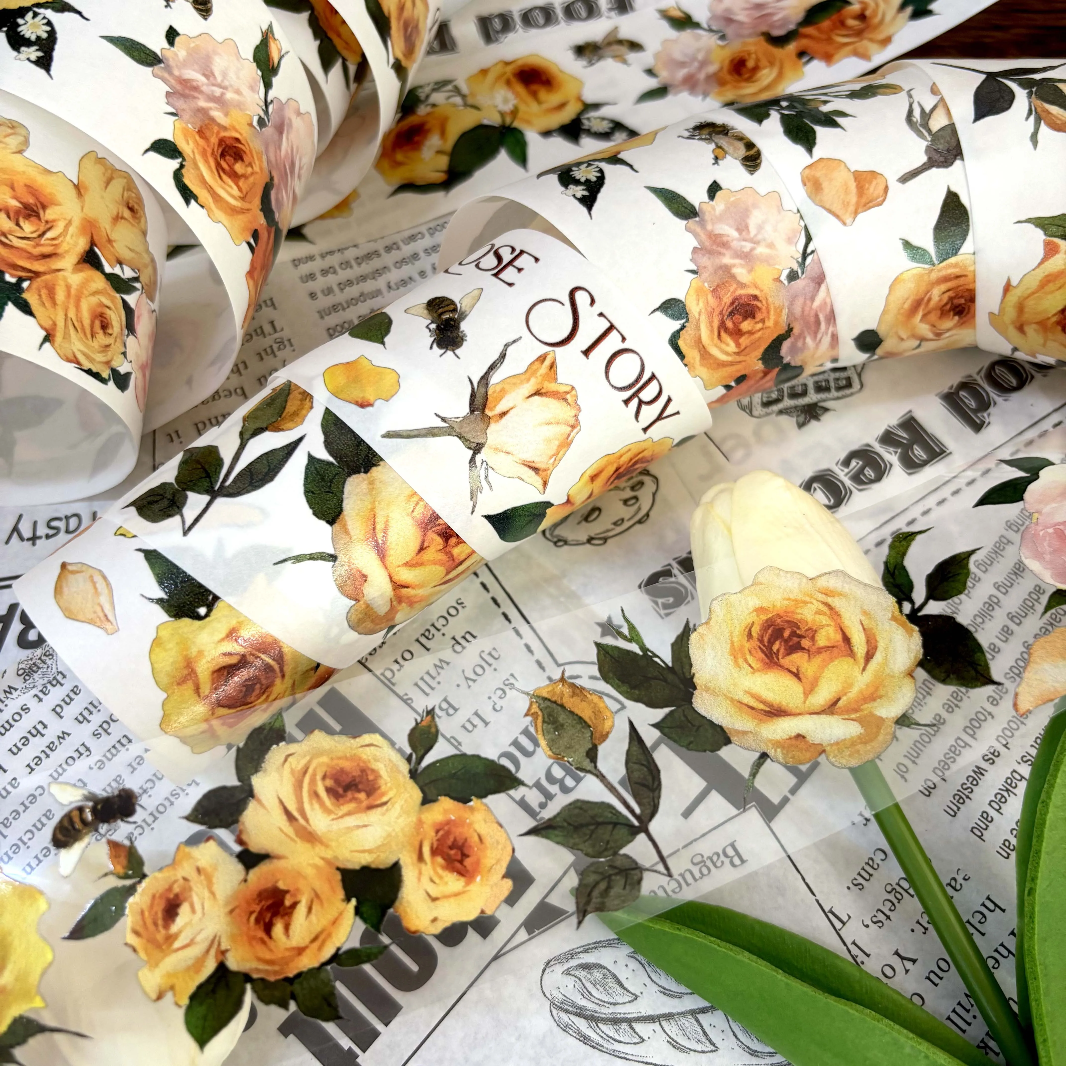 Flower Club Studio Vintage Rose Story Washi PET Tape for Plan Card Making DIY Scrapbooking Plan Decorative Sticker