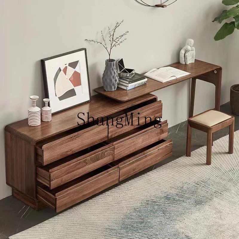 FGgood-looking  all solid wood dresser, six-chest cabinet, integrated makeup storage cabinet, bedroom table, removable desk