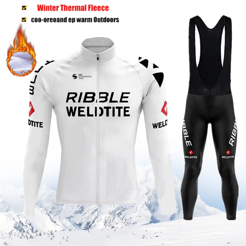Winter Thermal Fleece Cycling Jersey Men's Mtb Clothing Man 2026 White Uniform Bicycle Clothes Complete Tricuta Bib Maillot Set
