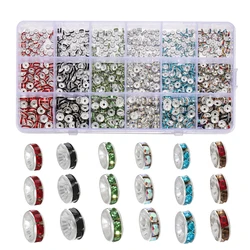 600-1080pcs 4-8mm Silver Color Rhinestone Rondelles Crystal Bead Bracelet Loose Spacer Beads Kit for DIY Jewelry Making Supplies