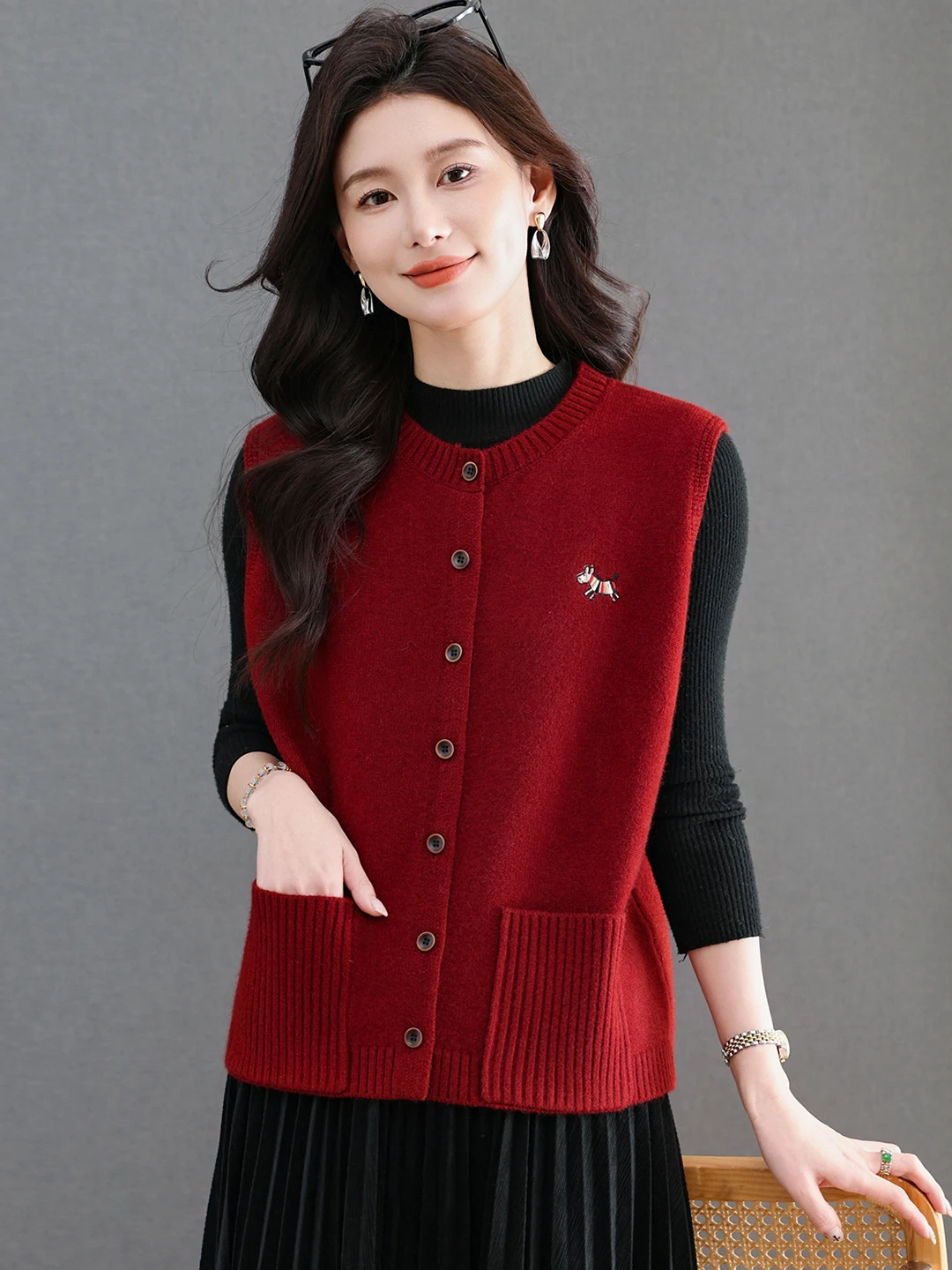 

mat Knitted Vest Women Spring Autumn 2026 New round Ne Svel Open Cardigan Soft Cozy Top Sweater Vest Fem Fa...