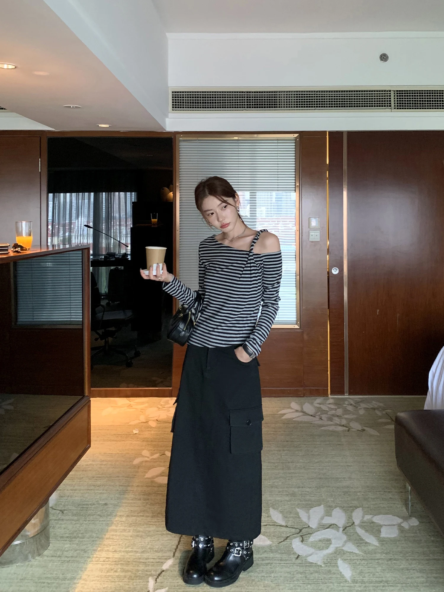 American Style Workwear A-Line  Skirt Women's Design Sense Back Slit Straight Cut Long Skirt Standard Fit Daily Wear