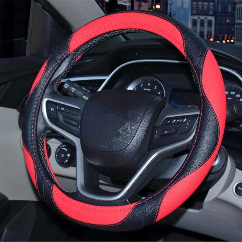 Universal 38 cm steering wheel cover sports style artificial leather braid on the steering-wheel protecting automotive interior