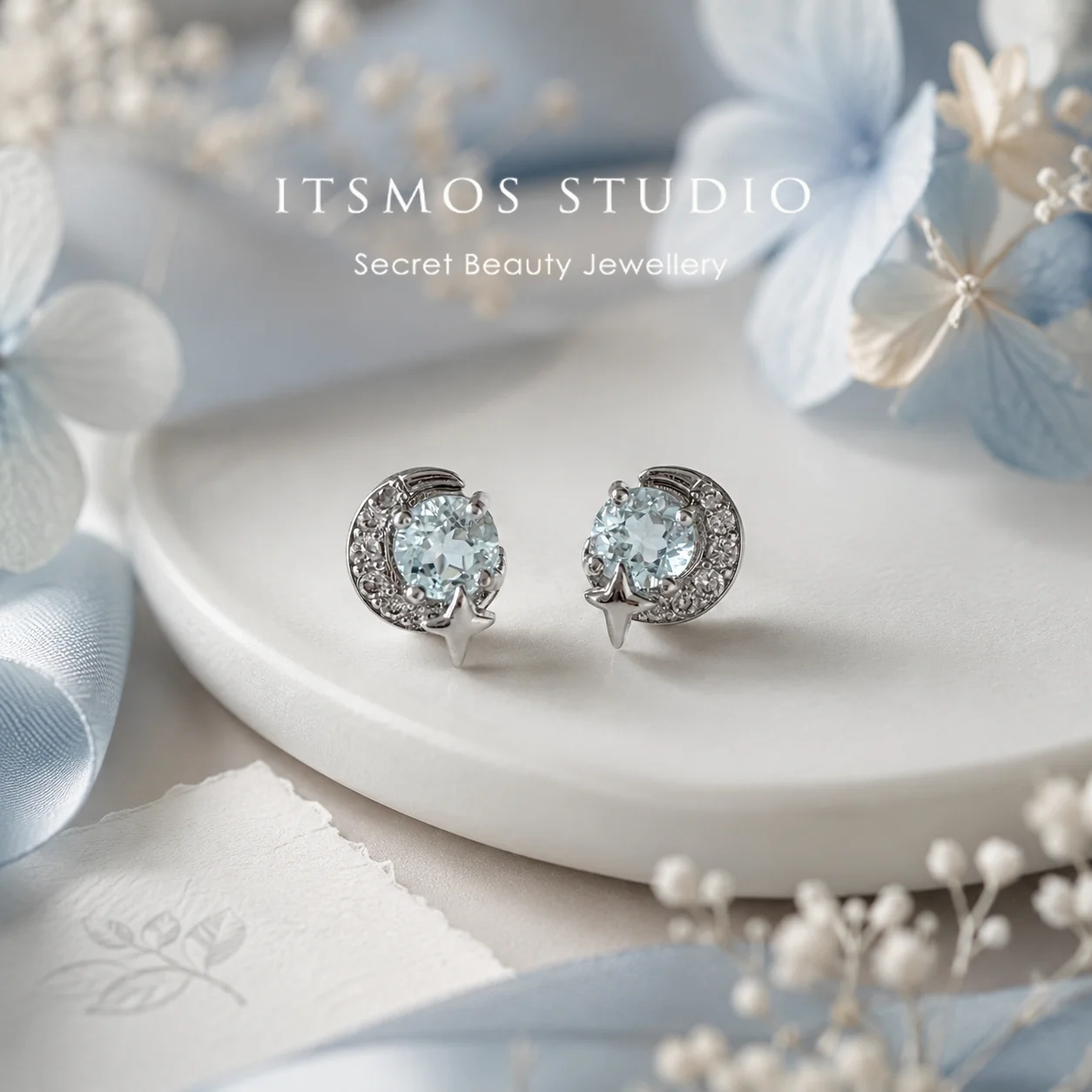 

ITSMOS Natural Blue Topaz Crescent Moon & Star Crescent Stud Earrings Celestial Jewelry for Women Whimsigoth Hypoallergenic