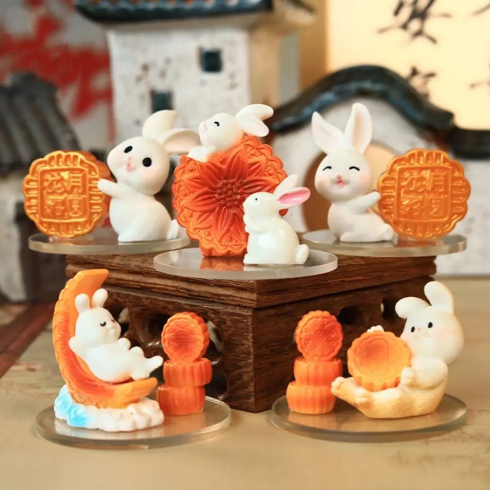 

Creative Rabbit Mooncake Figurines Cute Exquisite Mini Rabbit Desktop Ornament Miniature Realistic Cartoon Rabbit Figurines