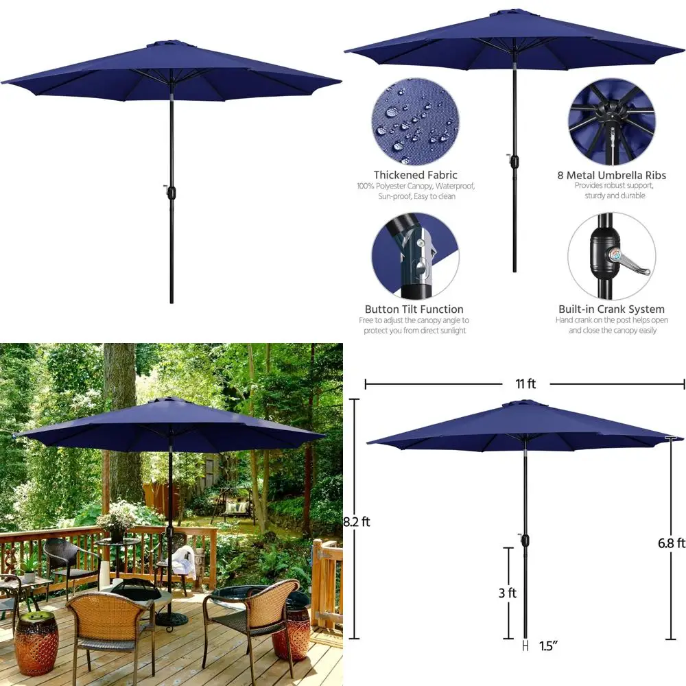 

Push Button Tilt and Crank 11FT Patio Umbrella for Outdoor Market, Garden, Lawn, Deck, Backyard, Pool, Beach with 8 Ribs