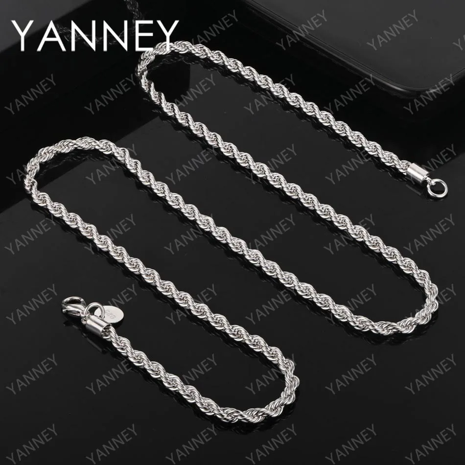 925 Sterling Silver 4MM 16-24 Inches Rope Chain Necklace For Women Men Hip Hop Punk Jewelry Accessories Gifts