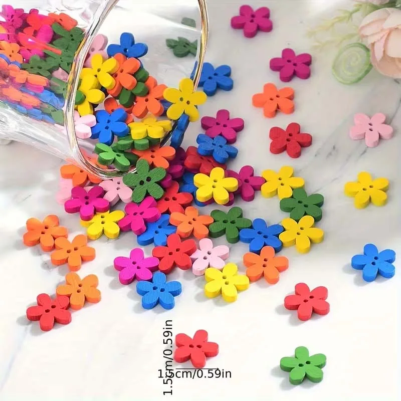 50/100 Stück Blumen-Holzknöpfe, niedlich, dekorativ, geeignet zum Nähen, für Bastelarbeiten und Zubehör, Scrapbooking