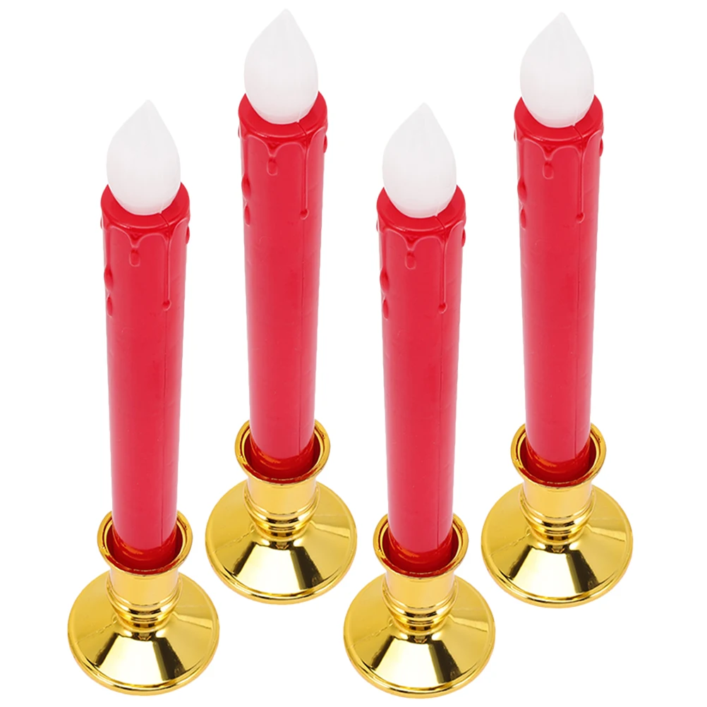 

4 Pcs Simulation C les Operated Long Taper Rechargeable LED Red Gold Base Flameless Wax for Decor Party Wedding Holiday