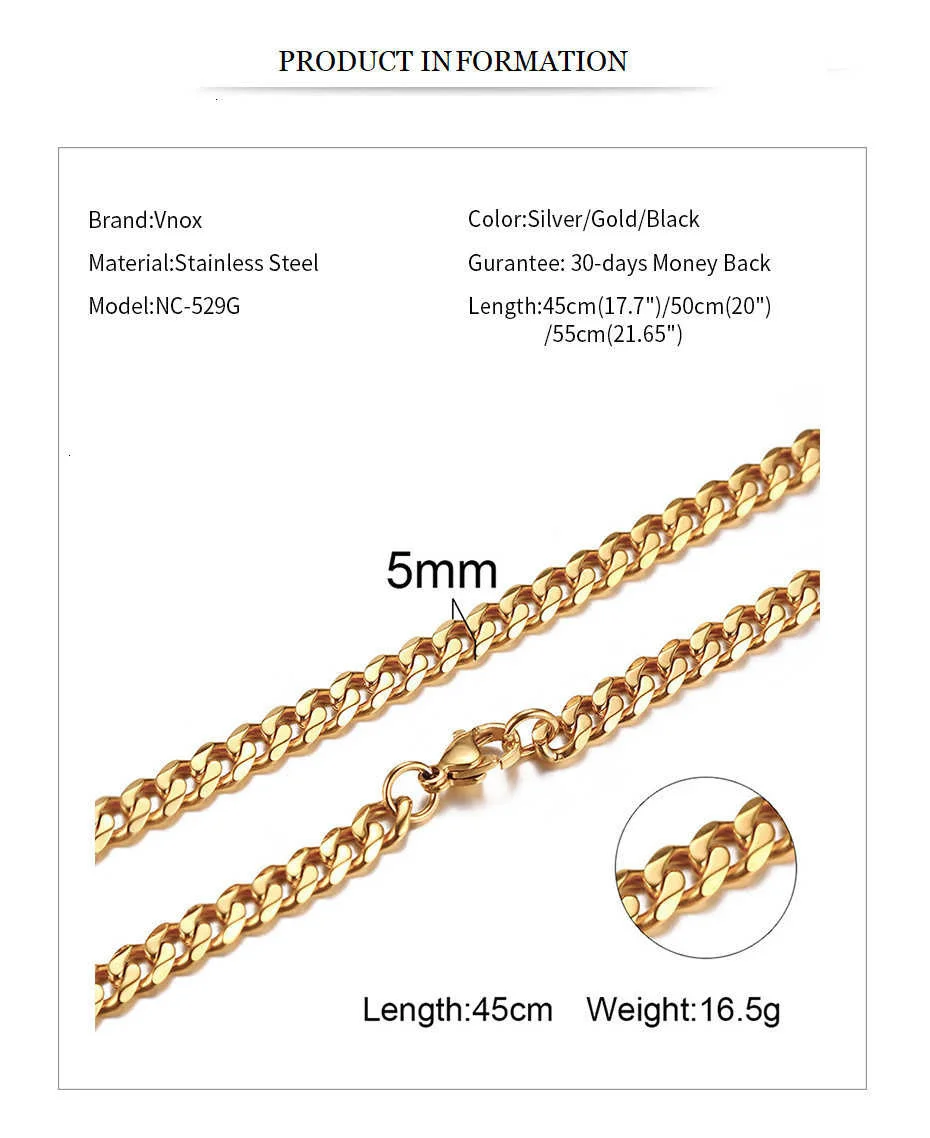 Vnox kubanische Ketten halskette für Männer Frauen, Basic Punk Edelstahl Bordstein ketten kette, Vintage Gold Farbe Massiv metall kragen – Detail 17