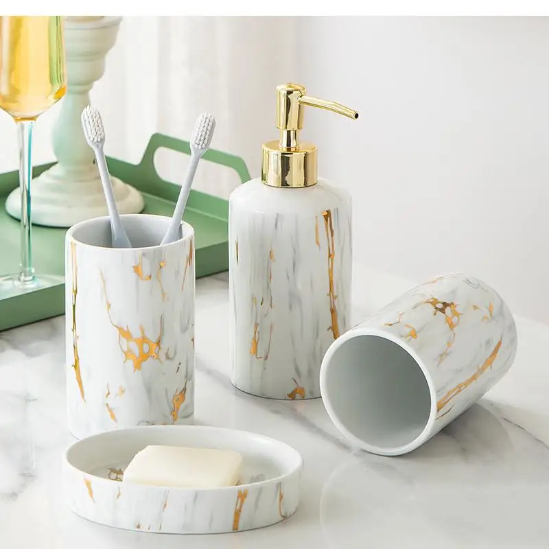 Nordic Marble Phnom Penh Bathroom Supplies Toiletry Set Ceramic Lotion Bottle Soap Dish Mouthwash Cup Home Storage Melamine Tray