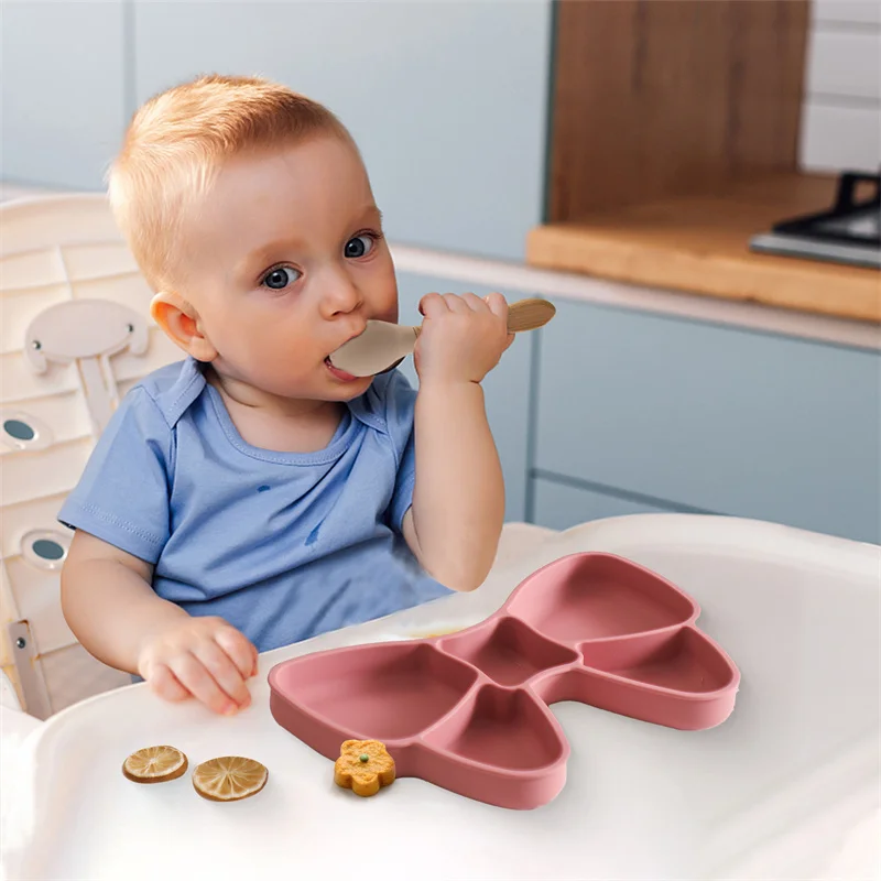 Baby BPA Free Silicone Feeding Training Plate Silicone Dining Plate Bowknot Bowl Kids Cartoon Little Bow Newborn Tableware