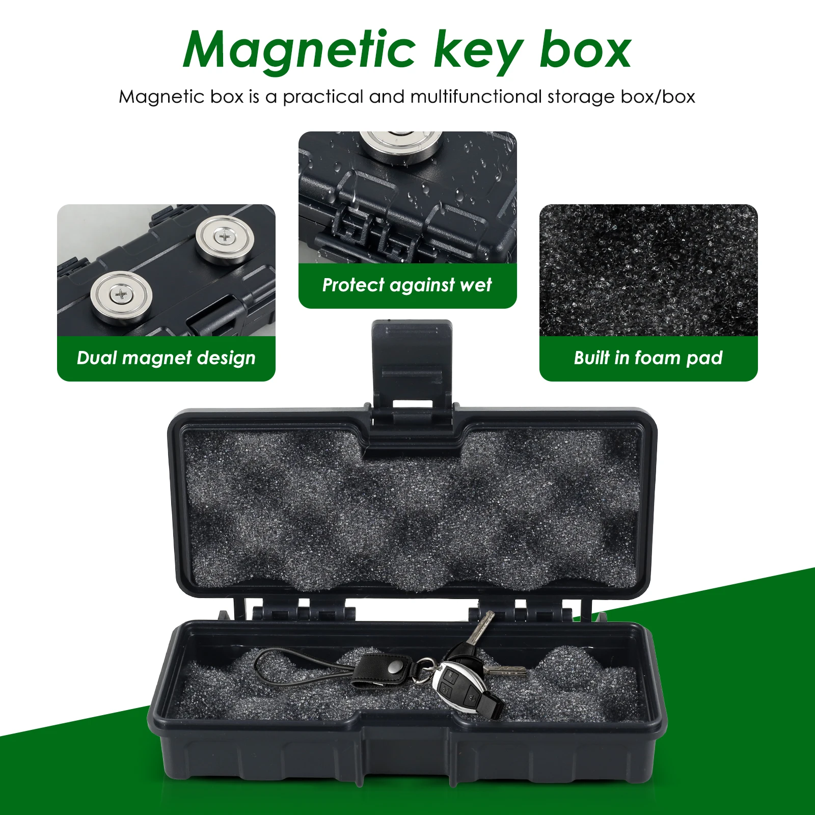 Magnetic Key Holder Under Car Spare Magnetic Key Box Waterproof Stash Case Strong Dual Magnet Key boxs for Car Outdoor Travel