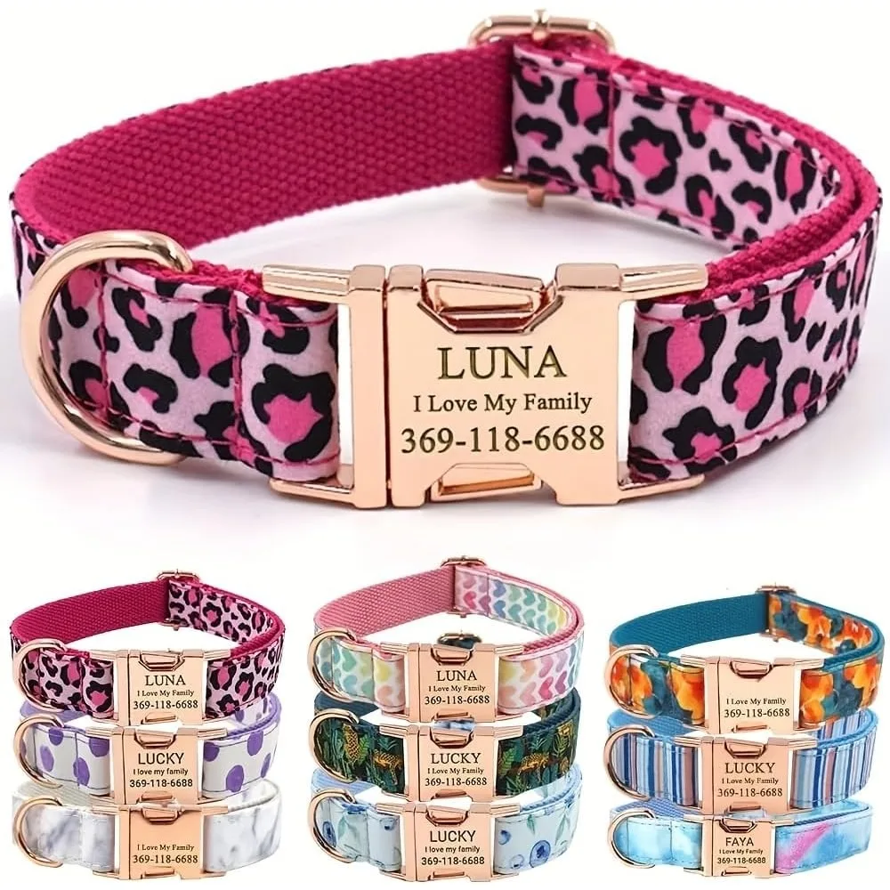 

Personalized Dog Collar with Name & Phone Engraved on Metal Buckle Customized for Medium & Large Dogs