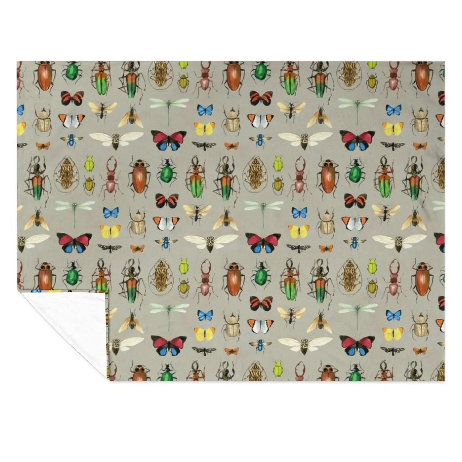 

The Usual Suspects - Insects on grey - watercolour bugs pattern by Cecca Designs Throw Blanket Summer Kid'S Soft Plaid Blankets