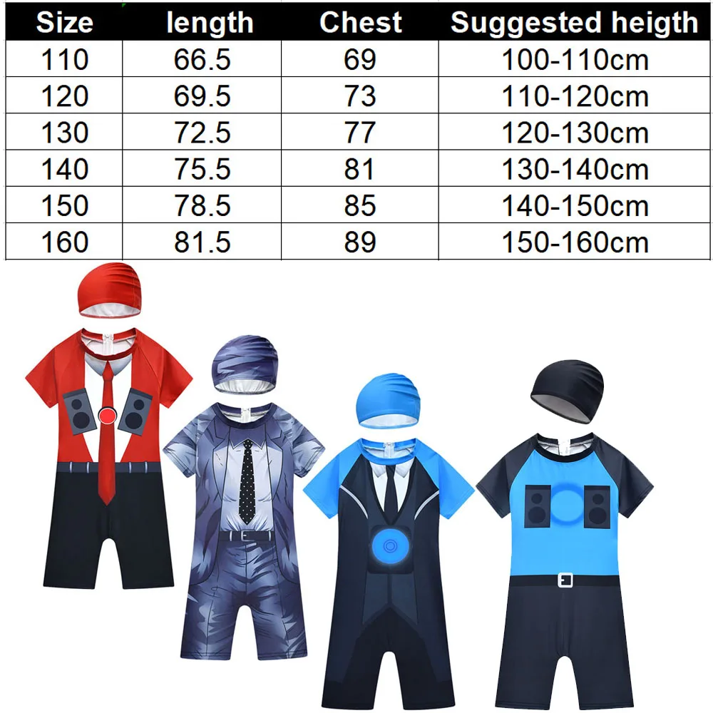 Kids Skibidi Toilet Cosplay One Piece Swimsuit and Hat Sets Swimwear Cartoon Print Beachwear Children Fancy Holiday Bathing Suit