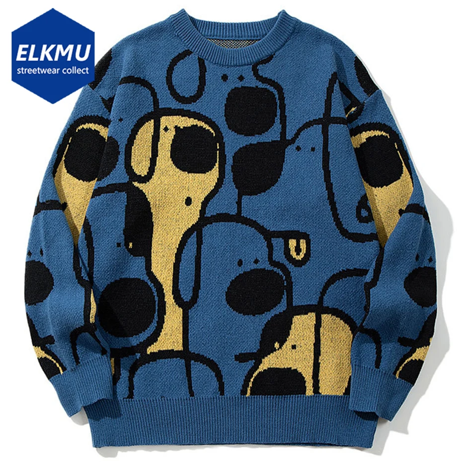 

Cartoon Graphic Sweaters Men Casual Loose Sweaters Knit Jumper Streetwear Harajuku Hip Hop Oversized Y2K Swaeters