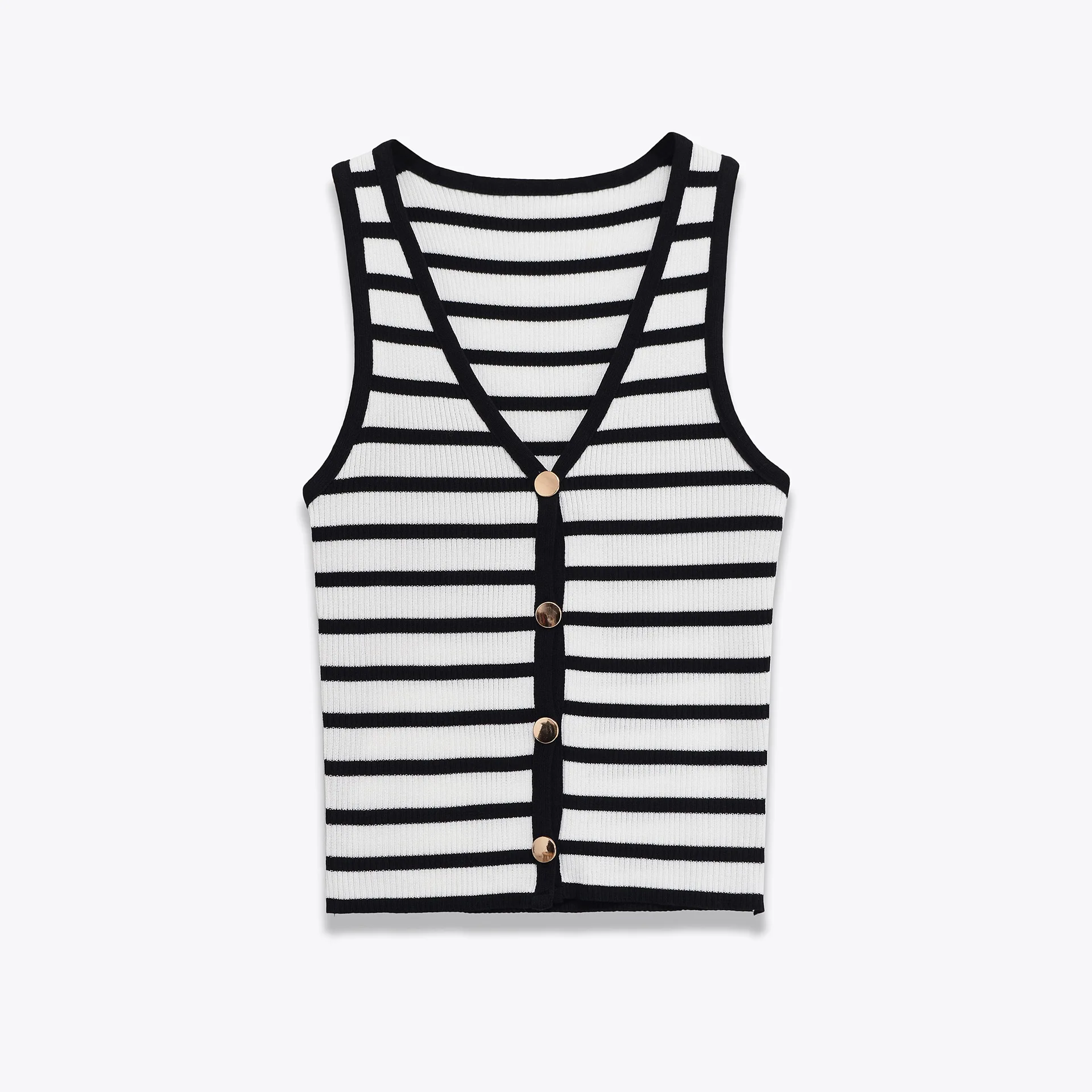 

2025 Autumn New European and American Street Style Fashion Versatile Striped V-Neck Slim Knitted Vest Top
