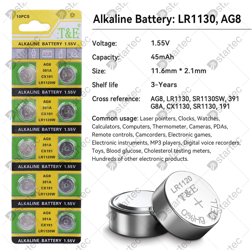 10PCS-50PCS 1.55V AG8 LR1120 391 SR1120 R1120W CX191 Кнопка Батареи G8A 191 391A SR1120SW Элемент Монета Часы Игрушки Пульт Батарея