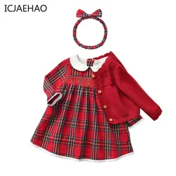 2024 Birthday Party Dress for Girl Newborns Sweater Coats Baby Knitting Tops Boutique Outfit Red Cardigan Kid Princess Clothes