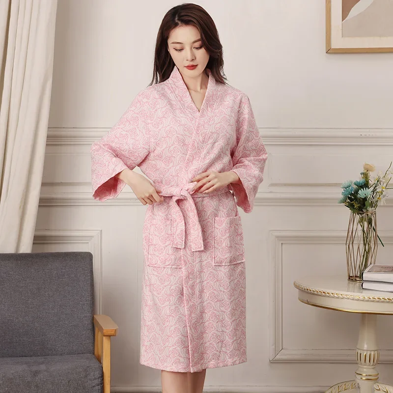 Women's Soft Cotton Toweling Terry Hotel Shower Robes White Long Sleeve  Bathrobe For Home Wear Nightgowns For Sleeping