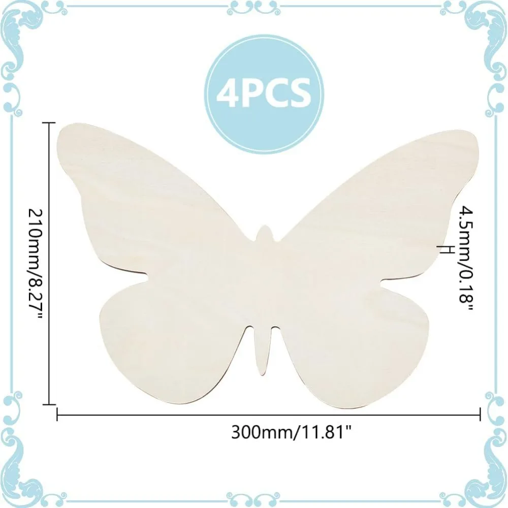 4 قطعة لوازم حرفية على شكل فراشة خشبية غير مكتملة قطع فراشة خشبية على شكل فراشة شرائح خشبية فارغة الحلي #2