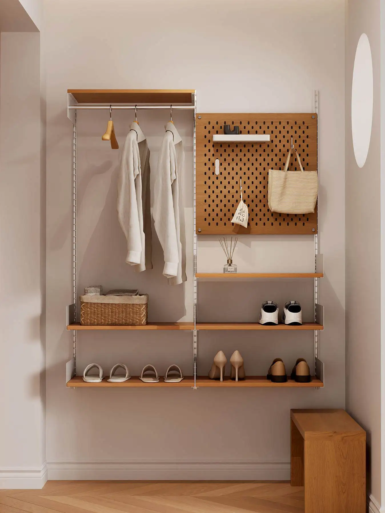 Bookshelf [Clothes Layer] Wall Track Shelf Bedroom Adjustable Coat Rack Household Storage Rack