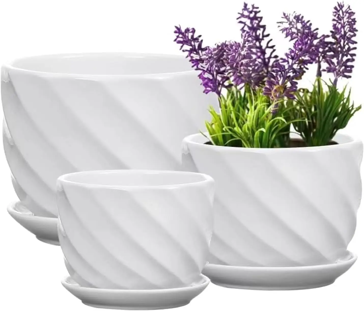 

Set of 3 Ceramic Plant Pot - Flower Plant Pots Indoor with Saucers,Small to Medium Sized Round Modern Ceramic Garden Flo