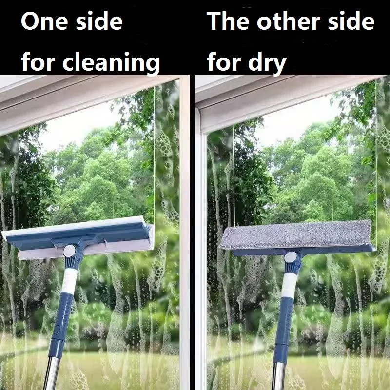 Window Squeegee Cleaner 2 in 1 Telescopic Window Cleaning Tool with Elbow and Straight Extension Pole 2 Pads Replaceable