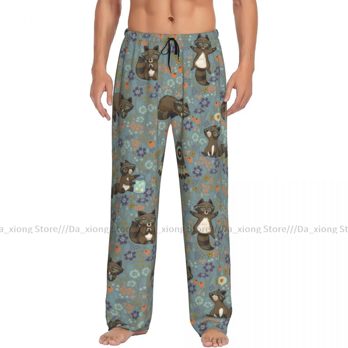 Men's Sleepwear Loose Sleep Pants Pajamas Family Of Wild Raccoons Long Lounge Bottoms Casual Homewear