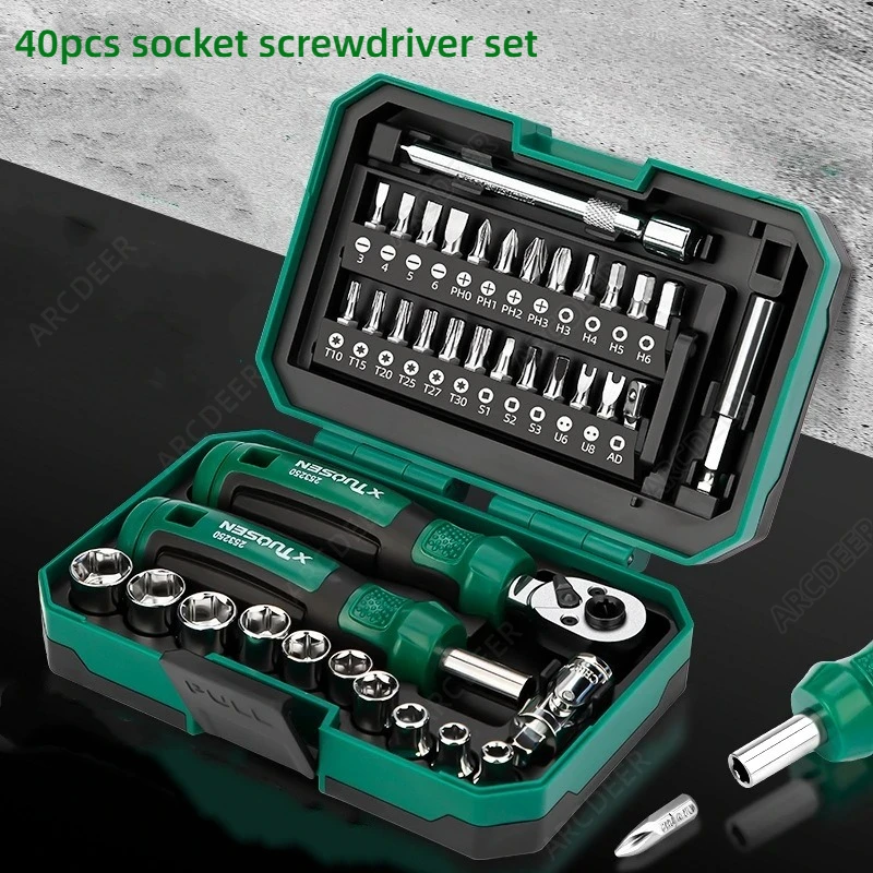 TUOSEN 40 Piece Ratchet Wrench and Screwdriver Comprehensive Set High Hardnes Swear Resistant Durable Multifunctional