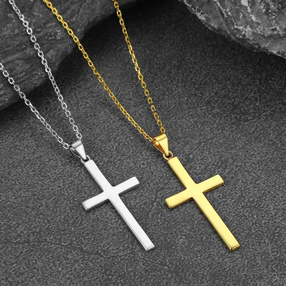 U7 925 collares cruzados de plata esterlina INRI crucifijo Jesús tamaño S/L colgante liso Unisex hombre mujer joyería de la familia cristiana regalo