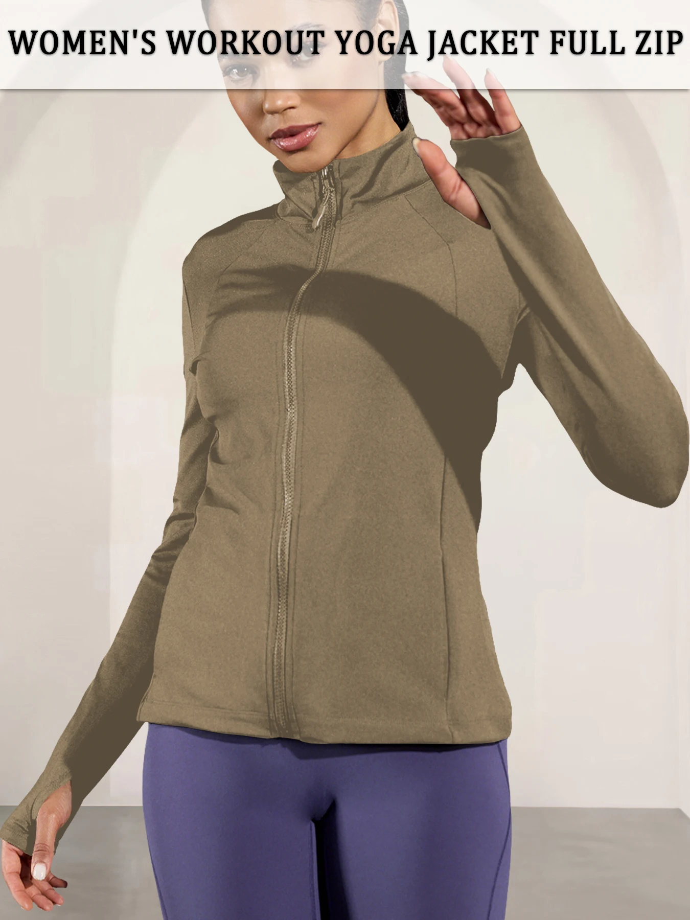 

Женская походная куртка на молнии с отверстиями для большого пальца идеально подходит для бега, йоги и тренировок