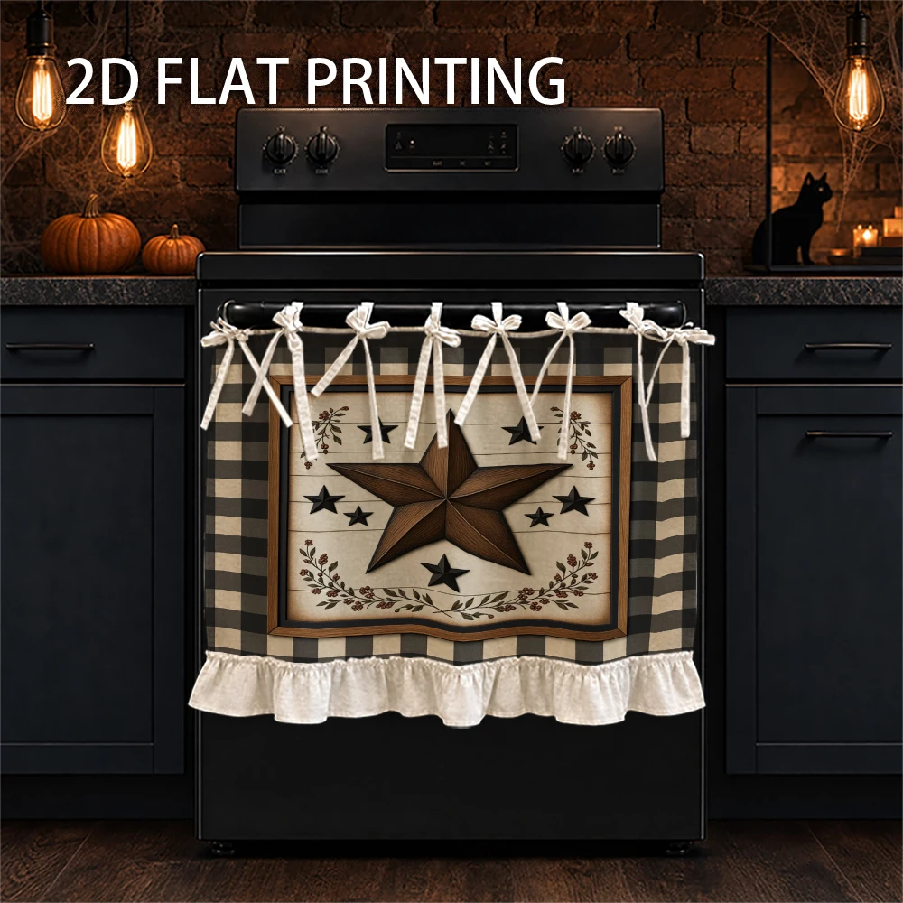 1PC kitchen stove curtain-cabinet curtain-apron. Featuring farmhouse stars and Buffalo plaid print. Perfect for stove, oven, or