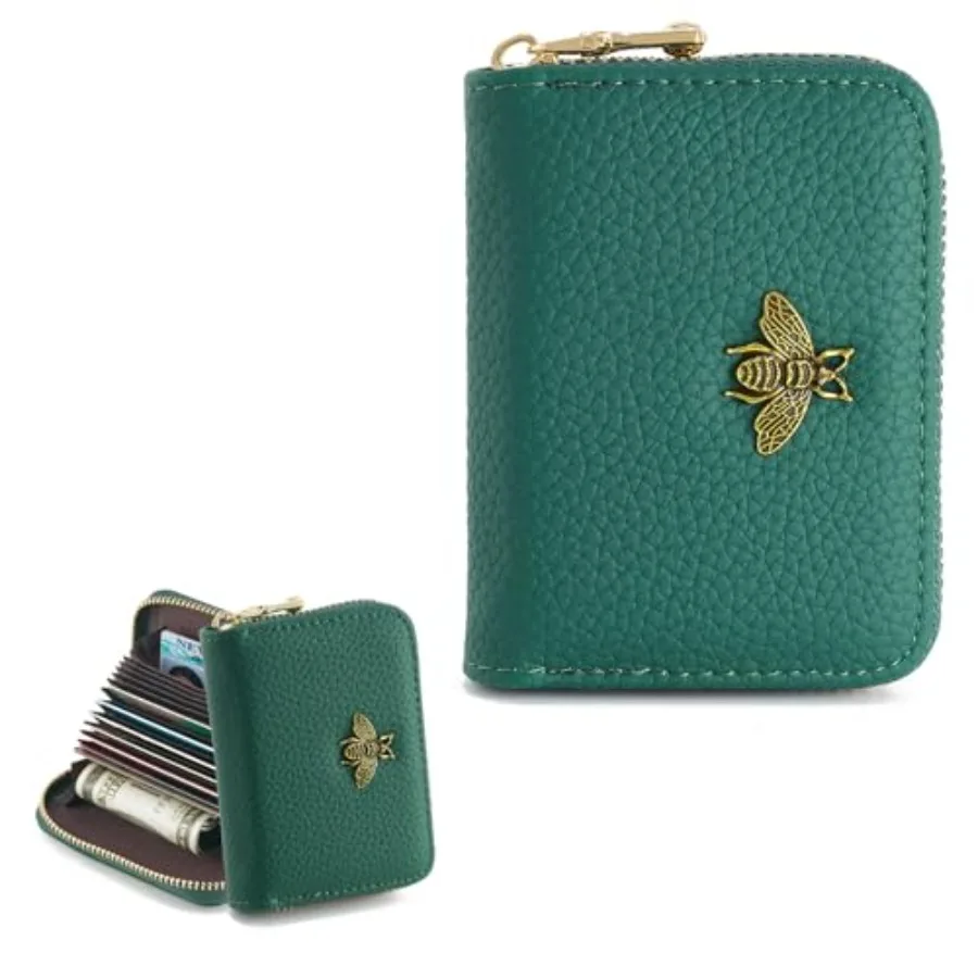 

Small Women RFID Wallet Cit Card Holder, Accordion Wallet Leather Zipper Card Case