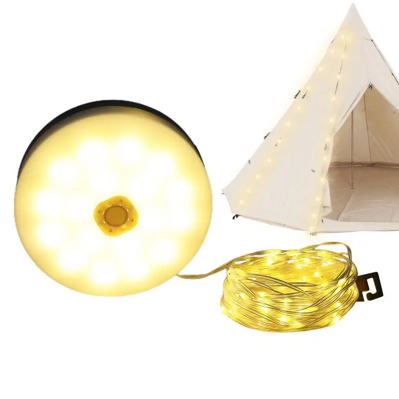 Guirnalda de luces LED solares multimodo para exteriores, luces de Camping portátiles, brillo ajustable, tiendas de campaña