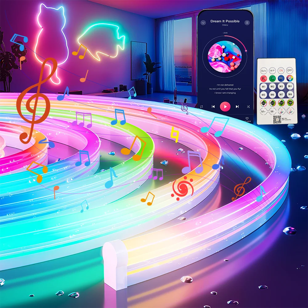 LED Neon Light Strip 1M/3M/5M 24V Light Strip RGB Neon Sign Tape Work With Alexa TV Home Neon Decor Lighting